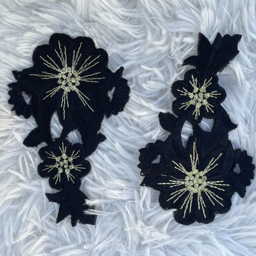 Black Patches Embroidery Iron On Flower Patches Set of 2 Patches Clothes Craft